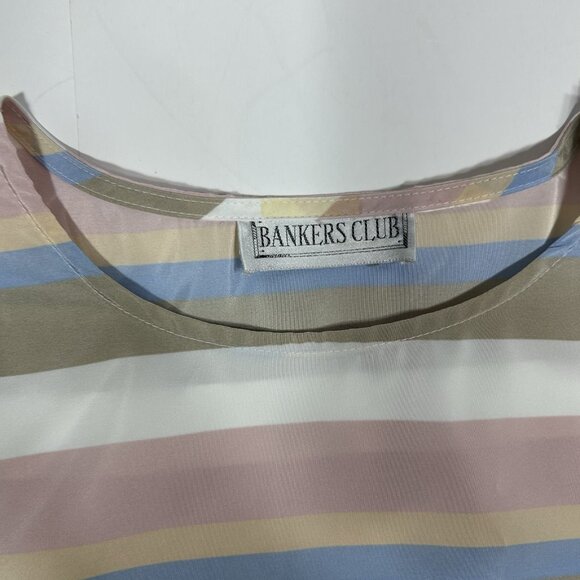 Vtg Bankers Club Women Striped Multicolor Striped Blouse Top Shoulder Buttons M - Picture 4 of 6